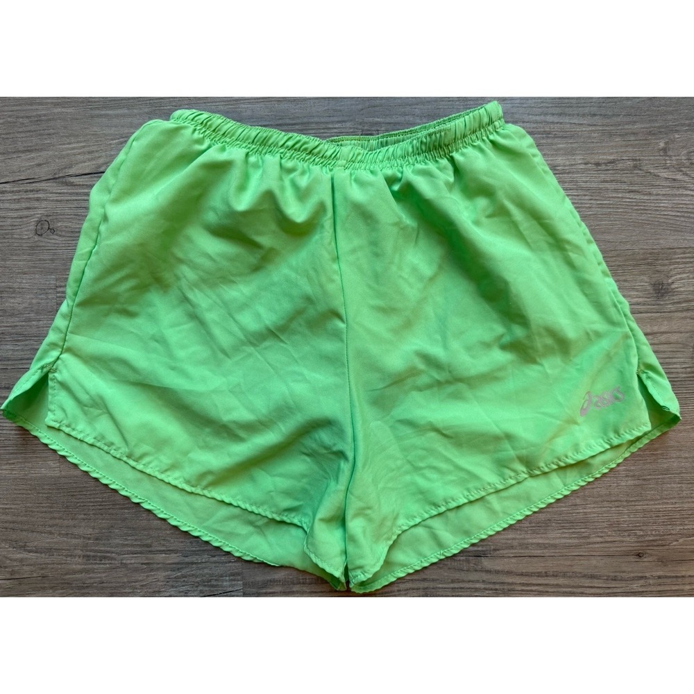 Asics Running Shorts Womens Medium Green Excellent Vintage USA Reflective Logo